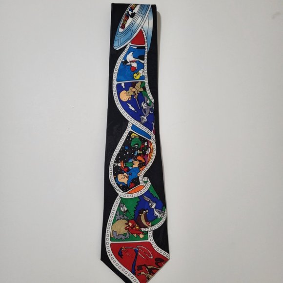90's Looney Tunes Mania Character Print Men's Neck Tie Vintage Warner Bros. - Picture 4 of 6